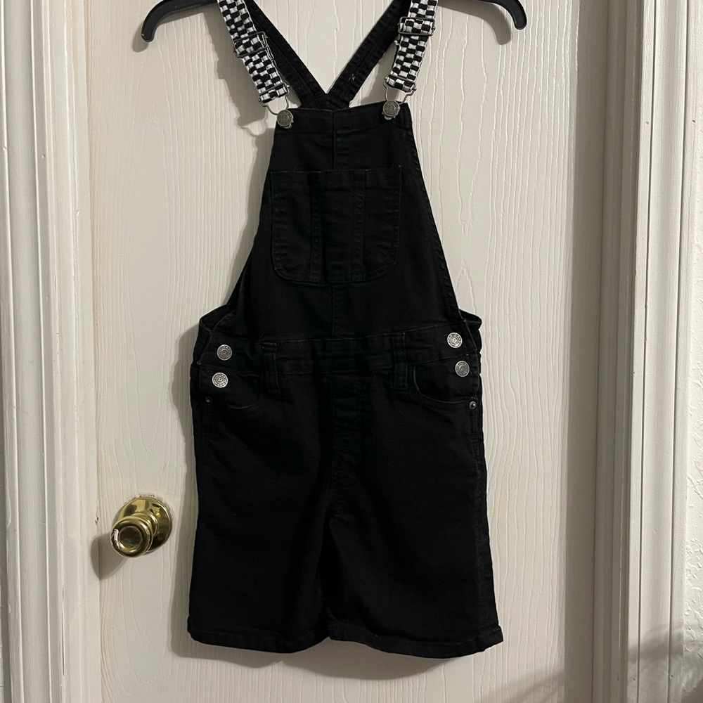 Girls Vigoss black checkered overall shorts